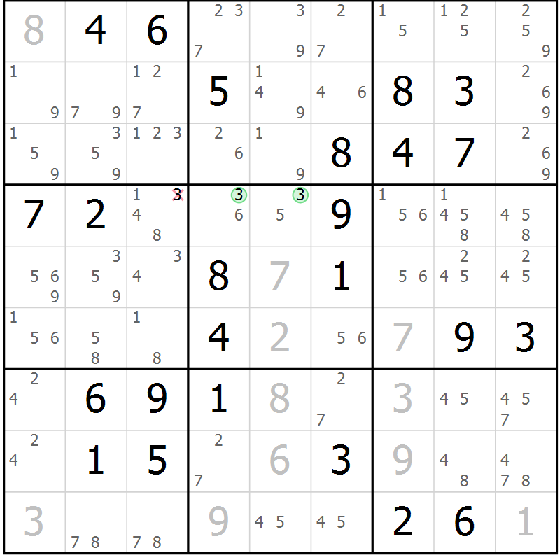 Position des candidats pour la solution de la Gr 71 page 74 du magazine de sudoku Virtuose n° 125