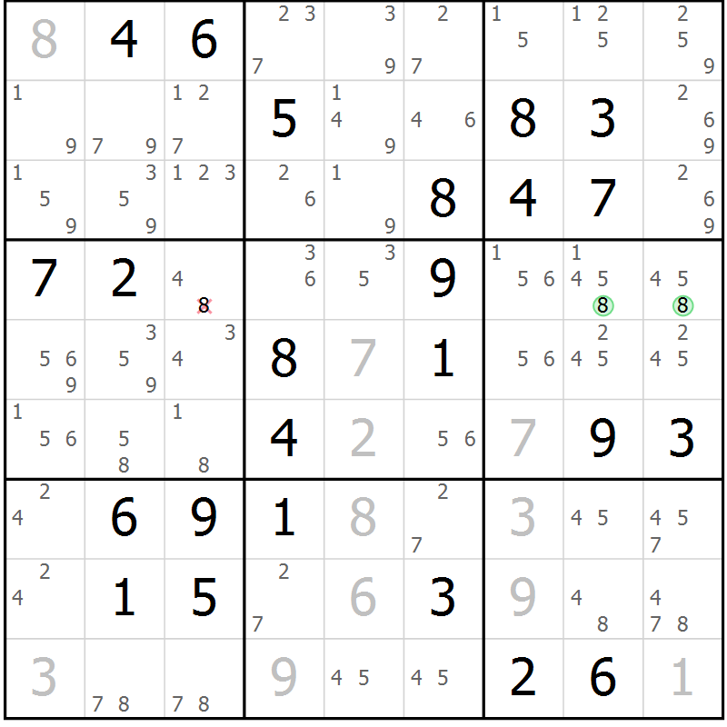 Position des candidats pour la solution de la Gr 71 page 74 du magazine de sudoku Virtuose n° 125