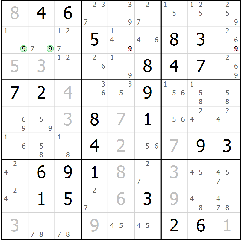 Position des candidats pour la solution de la Gr 71 page 74 du magazine de sudoku Virtuose n° 125