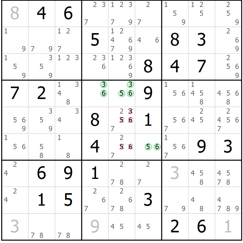 Position des candidats pour la solution de la Gr 71 page 74 du magazine de sudoku Virtuose n° 125