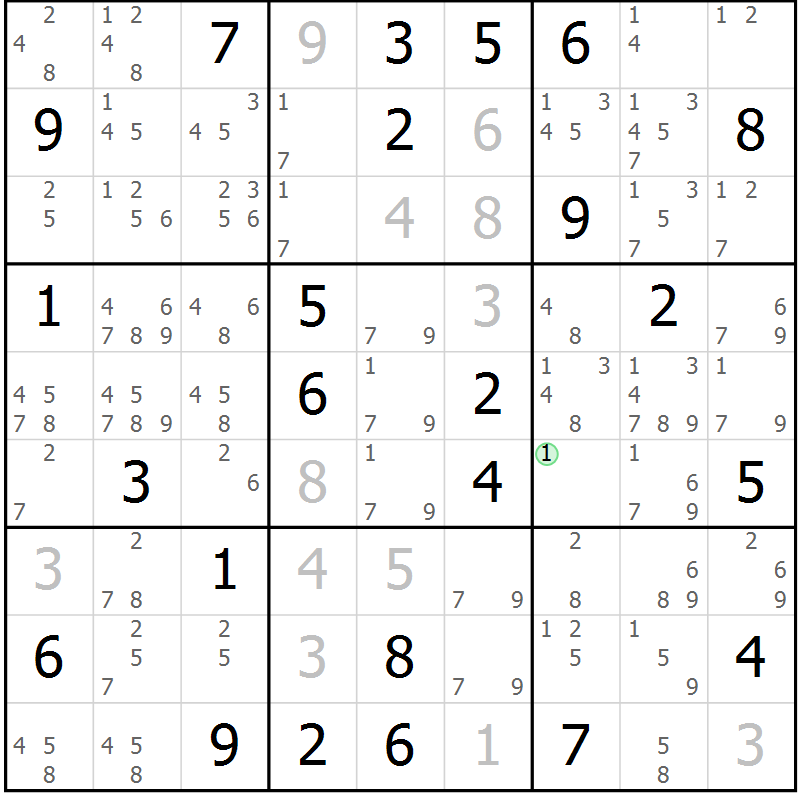 Position des candidats pour la solution de la Gr 72 page 75 du magazine de sudoku Virtuose n° 125