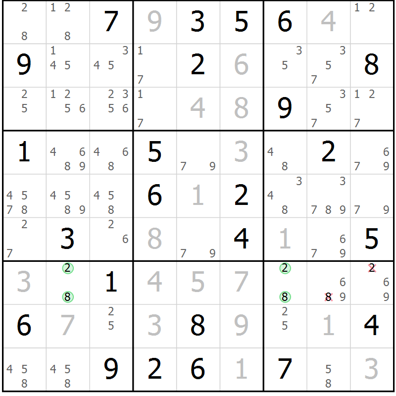 Position des candidats pour la solution de la Gr 72 page 75 du magazine de sudoku Virtuose n° 125