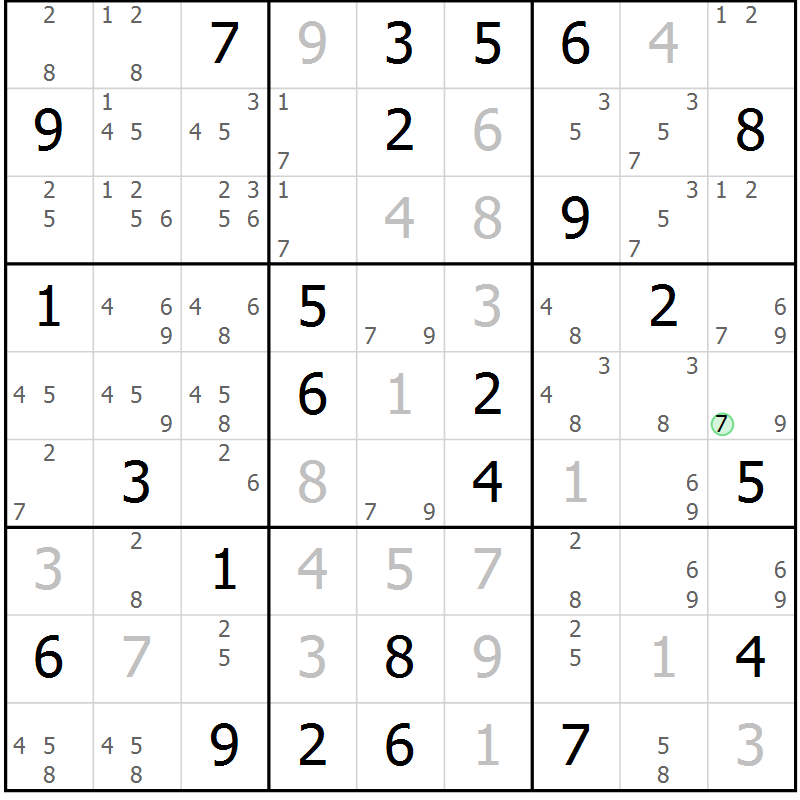 Position des candidats pour la solution de la Gr 72 page 75 du magazine de sudoku Virtuose n° 125
