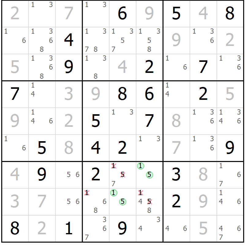 Position des candidats pour la solution de la Gr 73 page 76 du magazine de sudoku Virtuose n° 125