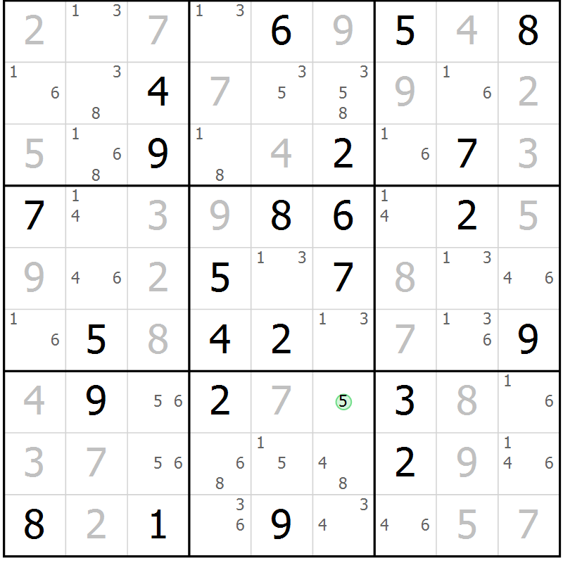 Position des candidats pour la solution de la Gr 73 page 76 du magazine de sudoku Virtuose n° 125