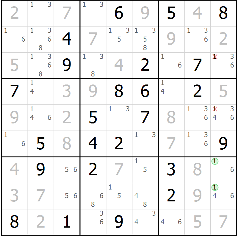 Position des candidats pour la solution de la Gr 73 page 76 du magazine de sudoku Virtuose n° 125