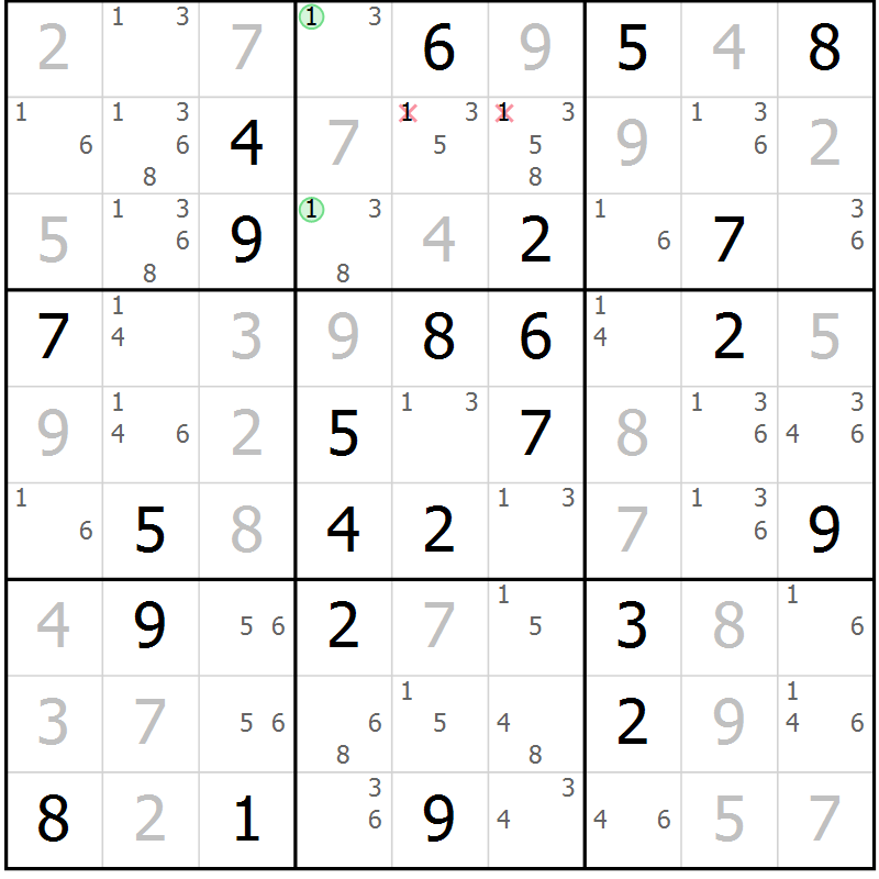Position des candidats pour la solution de la Gr 73 page 76 du magazine de sudoku Virtuose n° 125