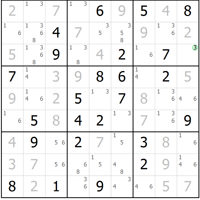 Position des candidats pour la solution de la Gr 73 page 76 du magazine de sudoku Virtuose n° 125