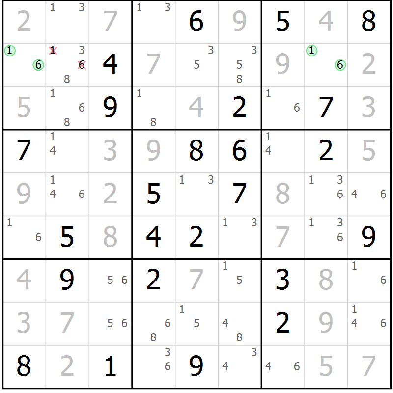 Position des candidats pour la solution de la Gr 73 page 76 du magazine de sudoku Virtuose n° 125