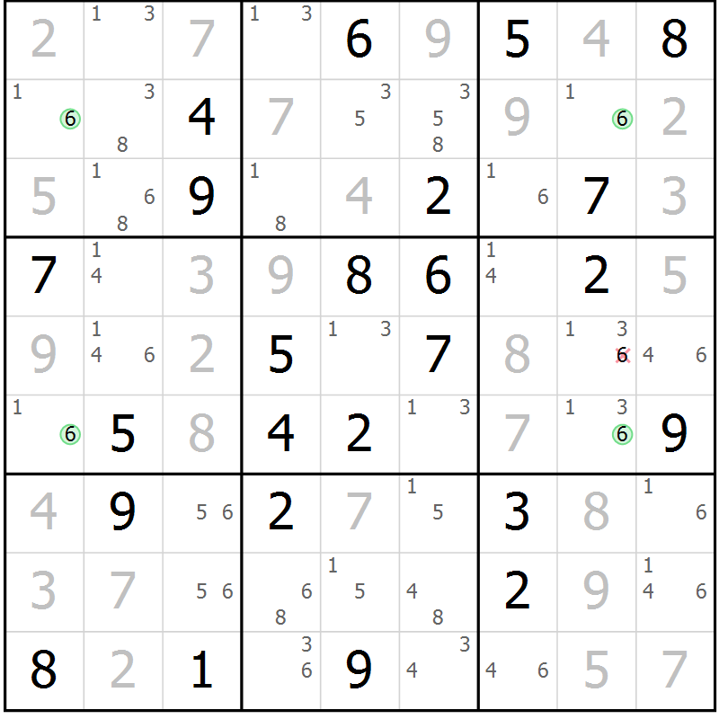 Position des candidats pour la solution de la Gr 73 page 76 du magazine de sudoku Virtuose n° 125