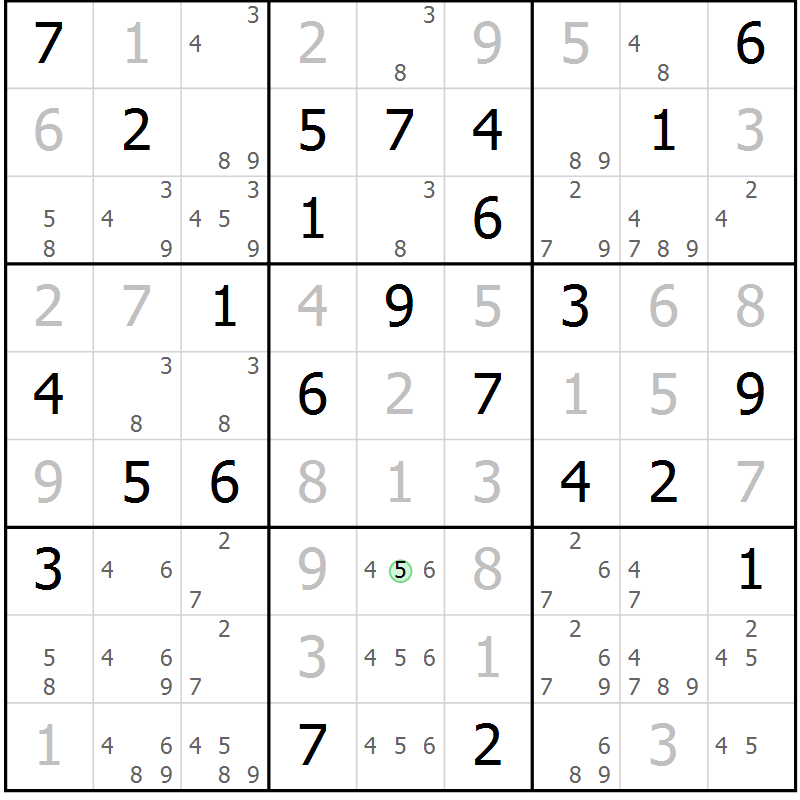 Position des candidats pour la solution de la Gr 74 page 77 du magazine de sudoku Virtuose n° 125