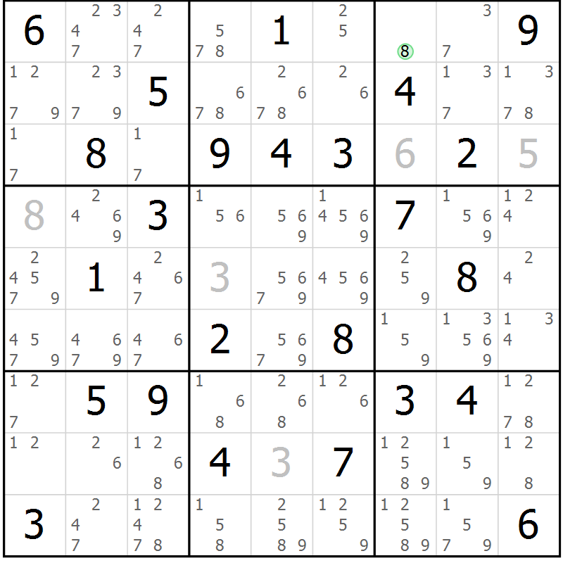Position des candidats pour la solution de la Gr 75 page 78 du magazine de sudoku Virtuose n° 125
