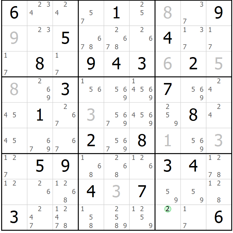 Position des candidats pour la solution de la Gr 75 page 78 du magazine de sudoku Virtuose n° 125