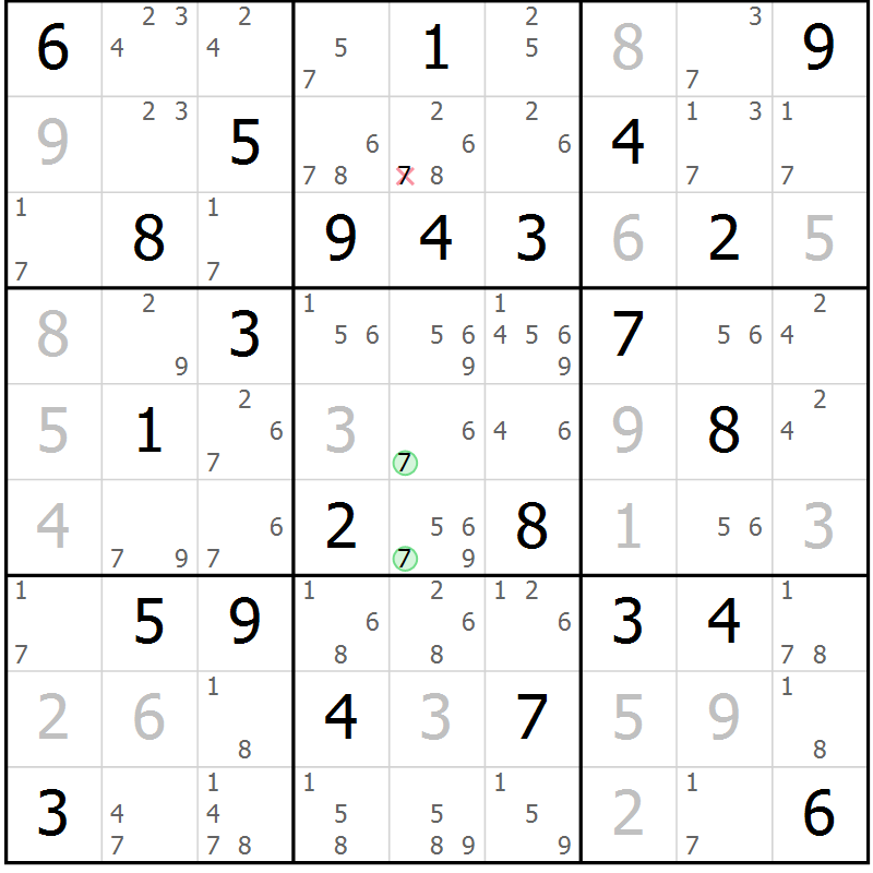 Position des candidats pour la solution de la Gr 75 page 78 du magazine de sudoku Virtuose n° 125