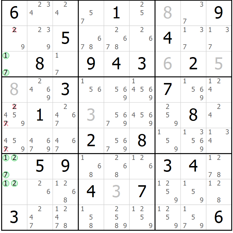 Position des candidats pour la solution de la Gr 75 page 78 du magazine de sudoku Virtuose n° 125