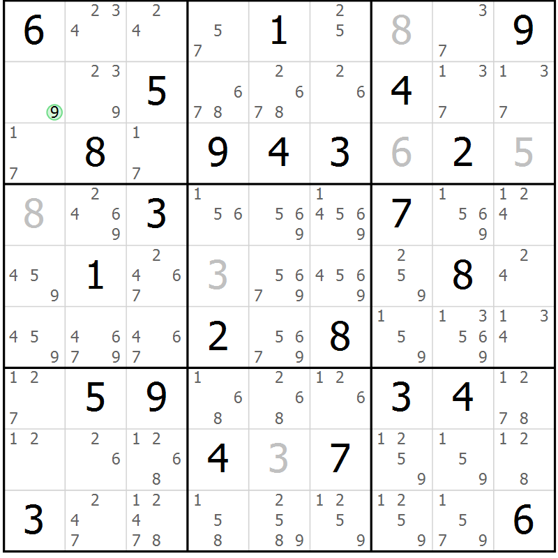 Position des candidats pour la solution de la Gr 75 page 78 du magazine de sudoku Virtuose n° 125