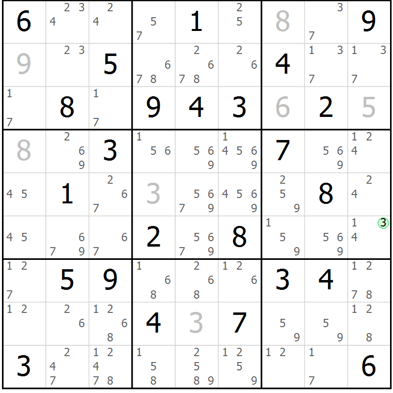 Position des candidats pour la solution de la Gr 75 page 78 du magazine de sudoku Virtuose n° 125