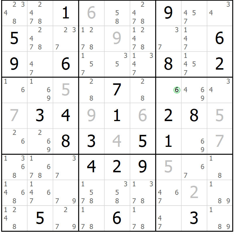 Position des candidats pour la solution de la Gr 76 page 79 du magazine de sudoku Virtuose n° 125
