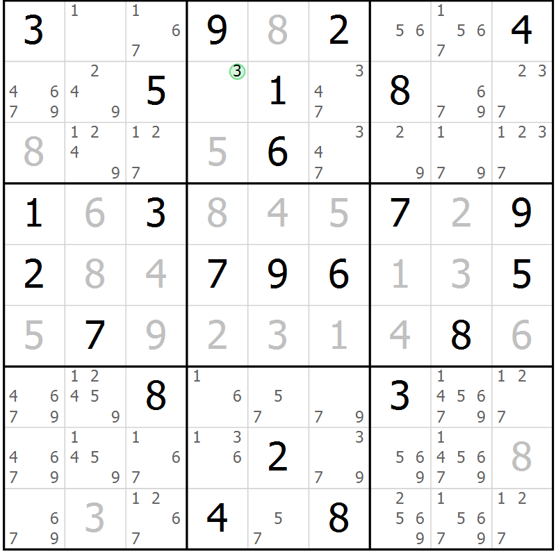 Position des candidats pour la solution de la Gr 77 page 80 du magazine de sudoku Virtuose n° 125