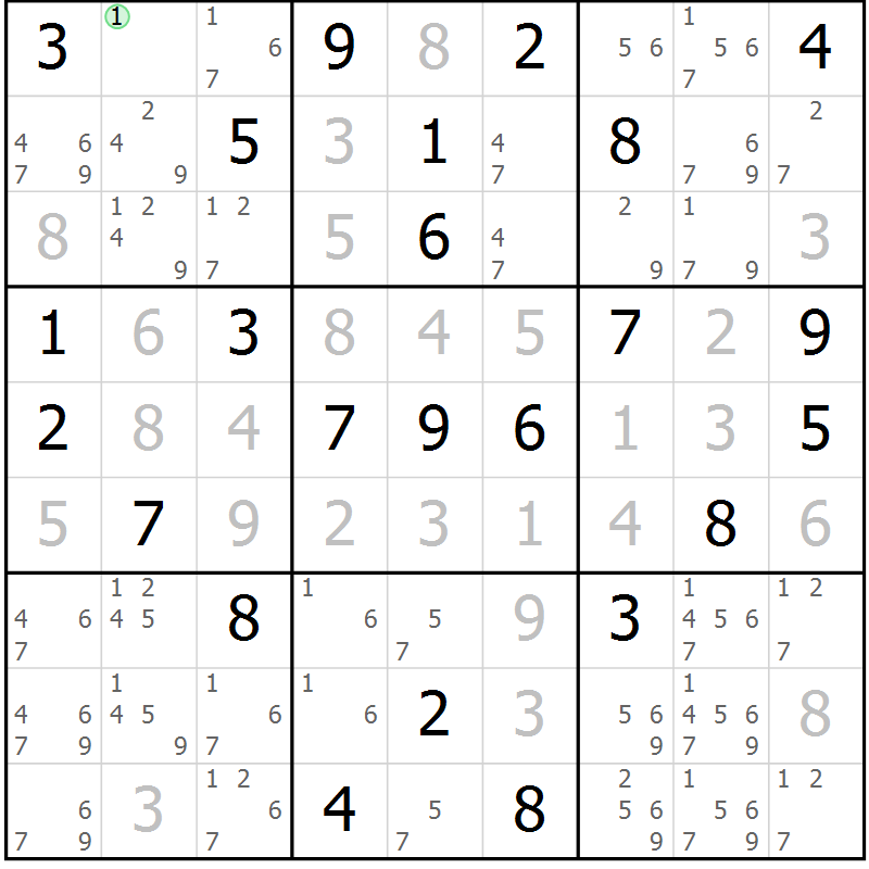 Position des candidats pour la solution de la Gr 77 page 80 du magazine de sudoku Virtuose n° 125
