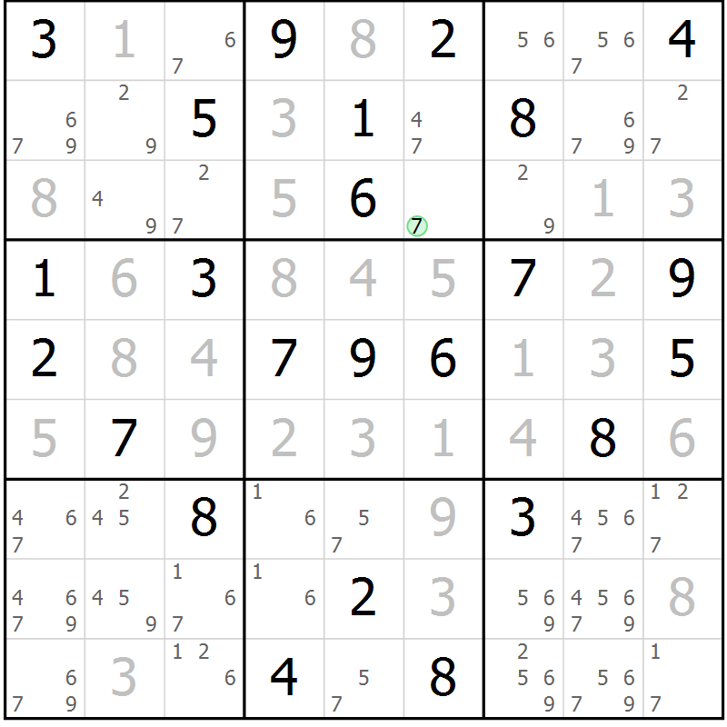 Position des candidats pour la solution de la Gr 77 page 80 du magazine de sudoku Virtuose n° 125