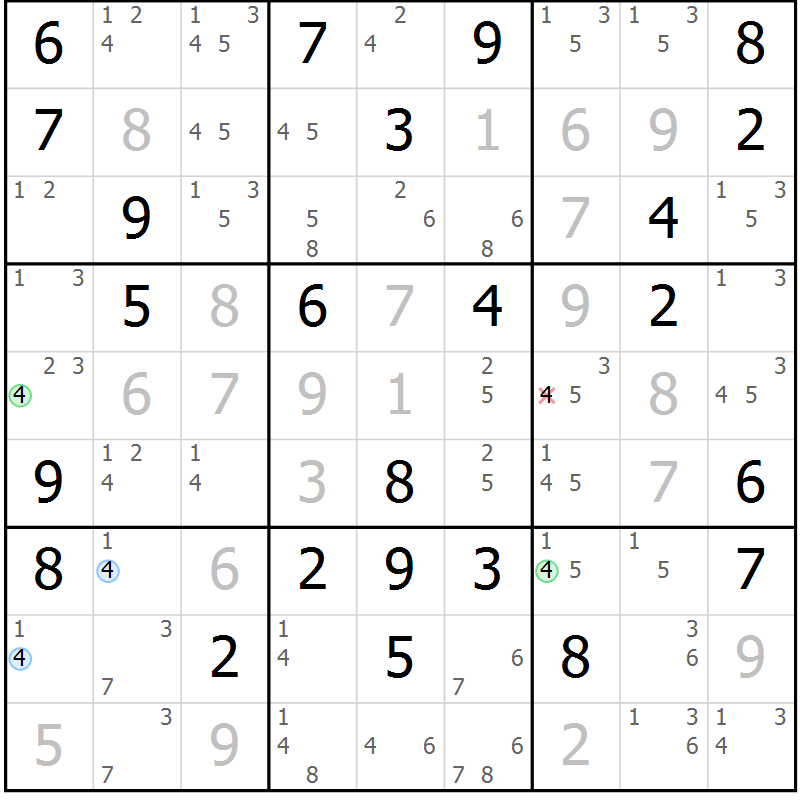 Position des candidats pour la solution de la Gr 78 page 81 du magazine de sudoku Virtuose n° 125