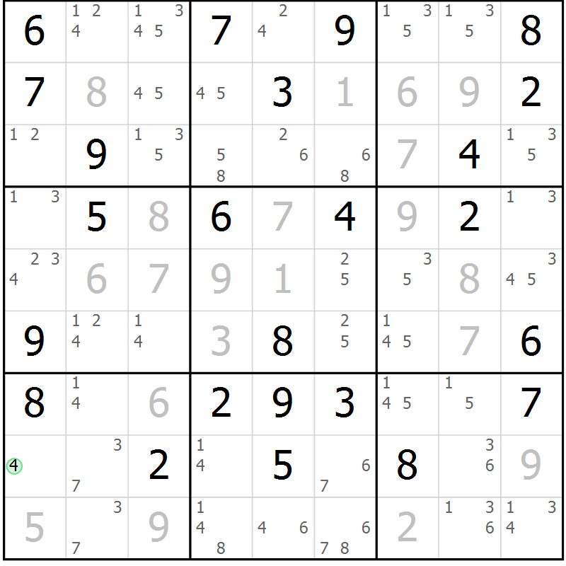 Position des candidats pour la solution de la Gr 78 page 81 du magazine de sudoku Virtuose n° 125