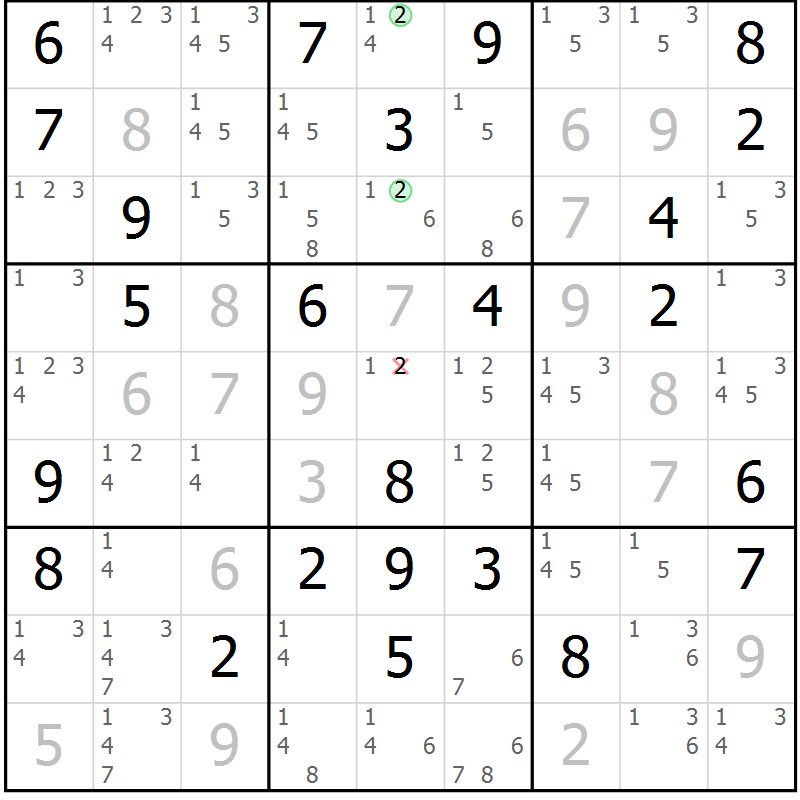 Position des candidats pour la solution de la Gr 78 page 81 du magazine de sudoku Virtuose n° 125