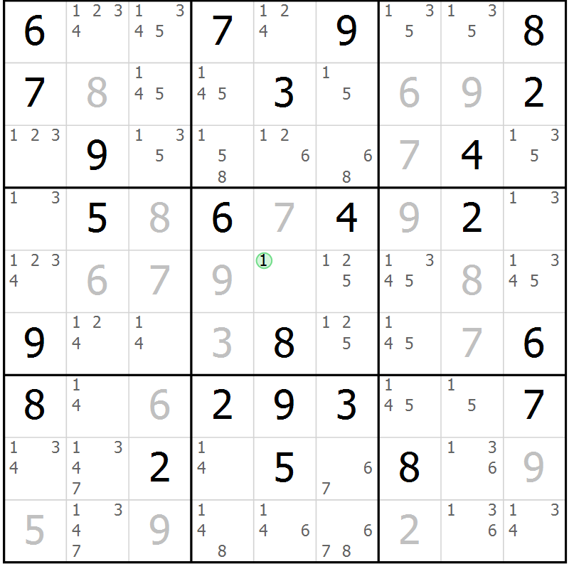 Position des candidats pour la solution de la Gr 78 page 81 du magazine de sudoku Virtuose n° 125