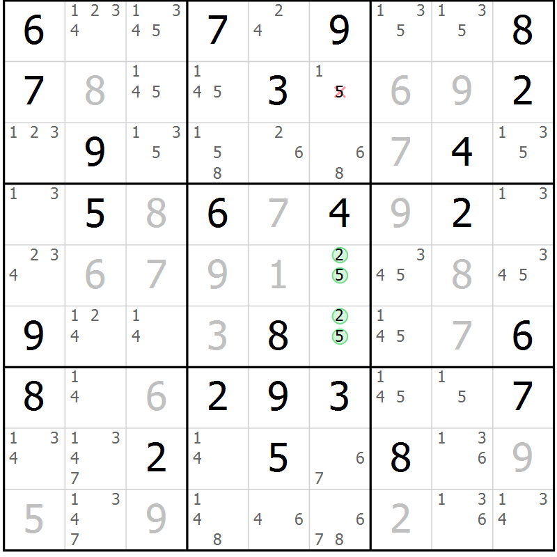 Position des candidats pour la solution de la Gr 78 page 81 du magazine de sudoku Virtuose n° 125