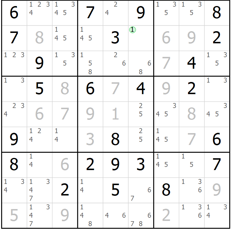 Position des candidats pour la solution de la Gr 78 page 81 du magazine de sudoku Virtuose n° 125
