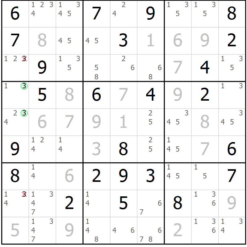 Position des candidats pour la solution de la Gr 78 page 81 du magazine de sudoku Virtuose n° 125