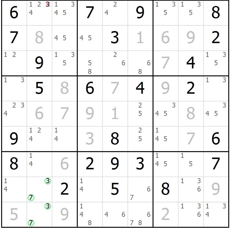 Position des candidats pour la solution de la Gr 78 page 81 du magazine de sudoku Virtuose n° 125