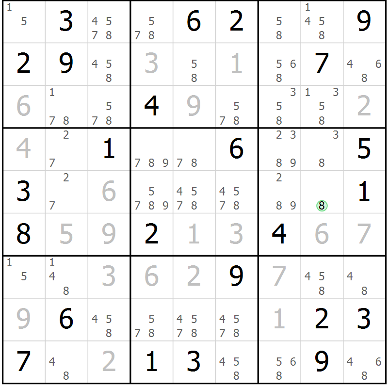 Position des candidats pour la solution de la Gr 79 page 82 du magazine de sudoku Virtuose n° 125
