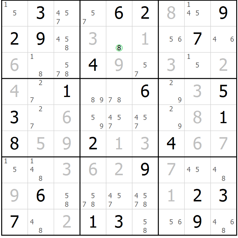 Position des candidats pour la solution de la Gr 79 page 82 du magazine de sudoku Virtuose n° 125