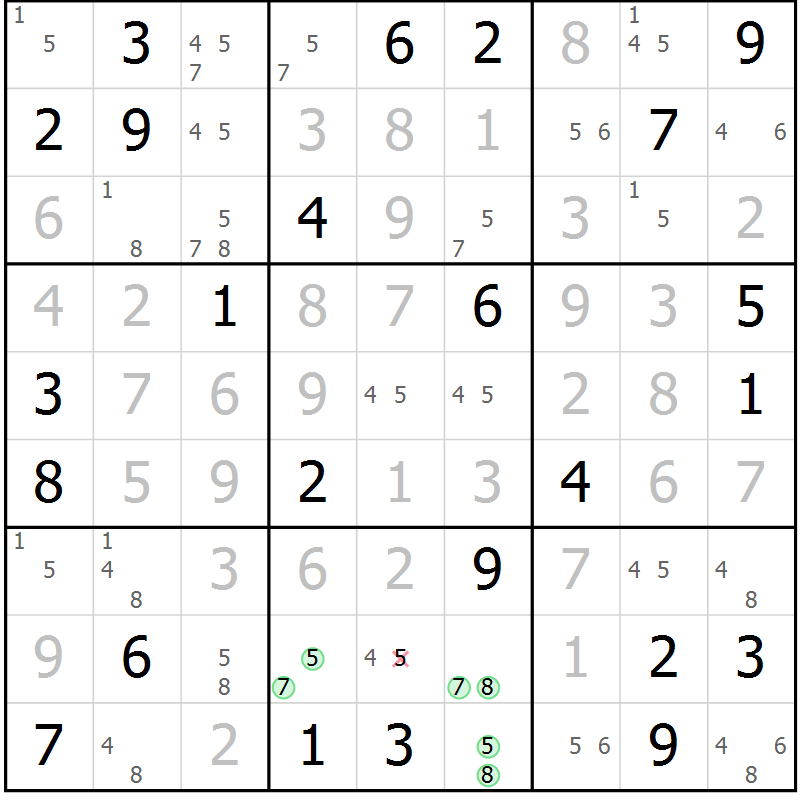 Position des candidats pour la solution de la Gr 79 page 82 du magazine de sudoku Virtuose n° 125