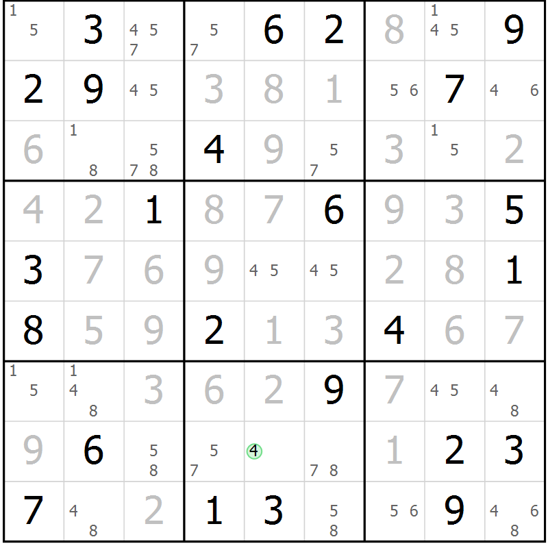Position des candidats pour la solution de la Gr 79 page 82 du magazine de sudoku Virtuose n° 125