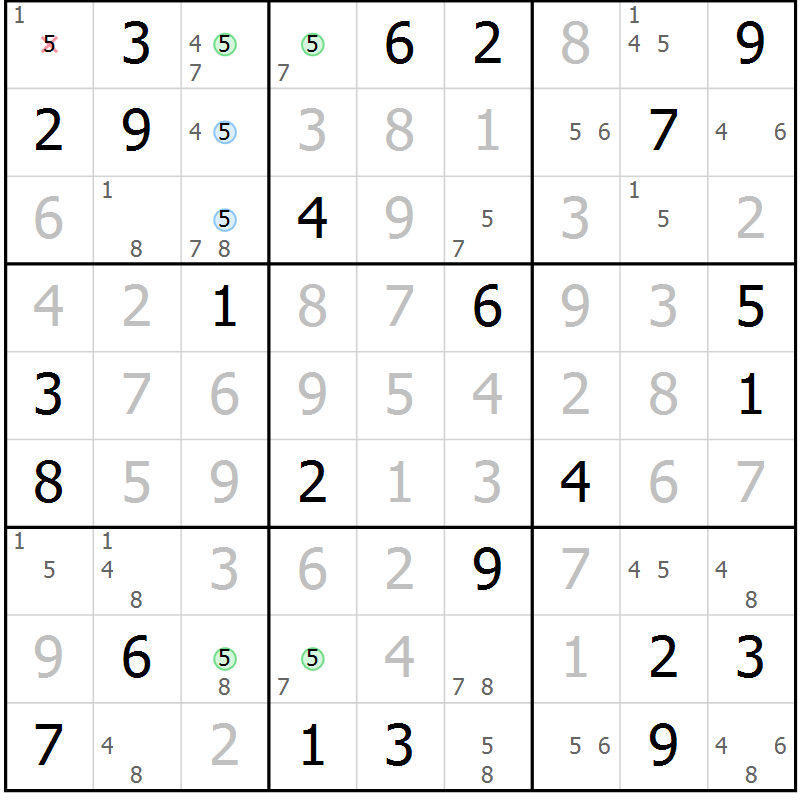 Position des candidats pour la solution de la Gr 79 page 82 du magazine de sudoku Virtuose n° 125