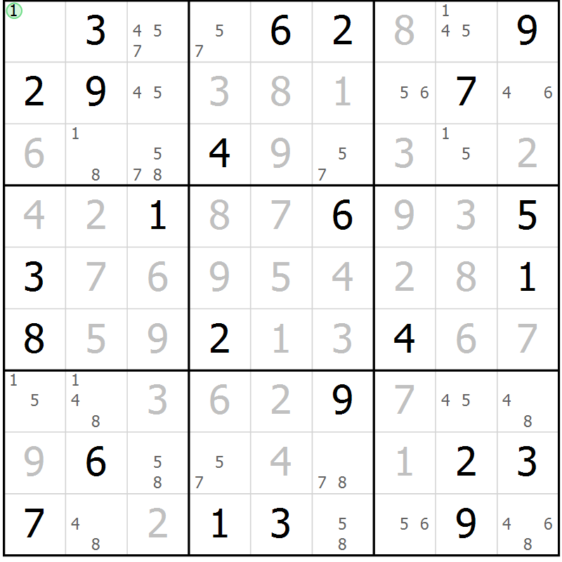 Position des candidats pour la solution de la Gr 79 page 82 du magazine de sudoku Virtuose n° 125