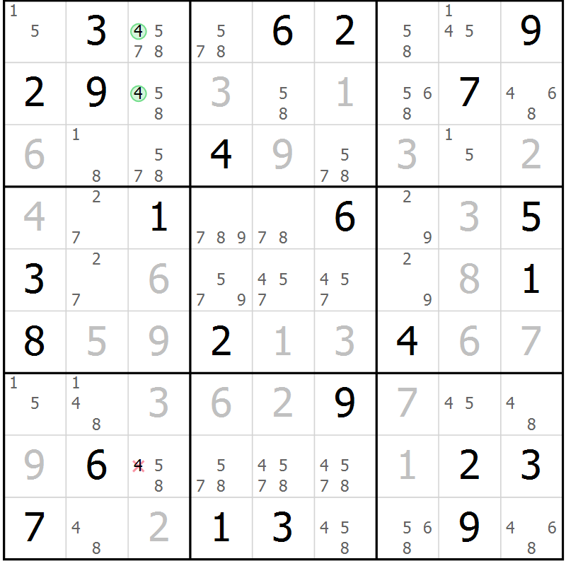 Position des candidats pour la solution de la Gr 79 page 82 du magazine de sudoku Virtuose n° 125