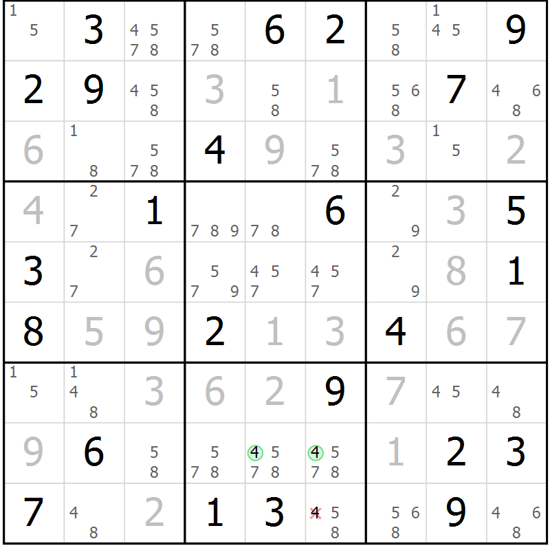Position des candidats pour la solution de la Gr 79 page 82 du magazine de sudoku Virtuose n° 125