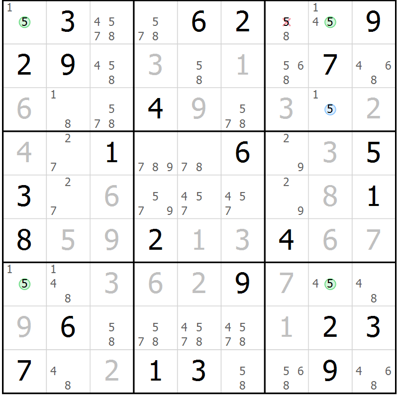 Position des candidats pour la solution de la Gr 79 page 82 du magazine de sudoku Virtuose n° 125