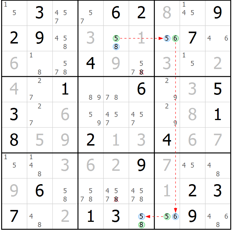 Position des candidats pour la solution de la Gr 79 page 82 du magazine de sudoku Virtuose n° 125