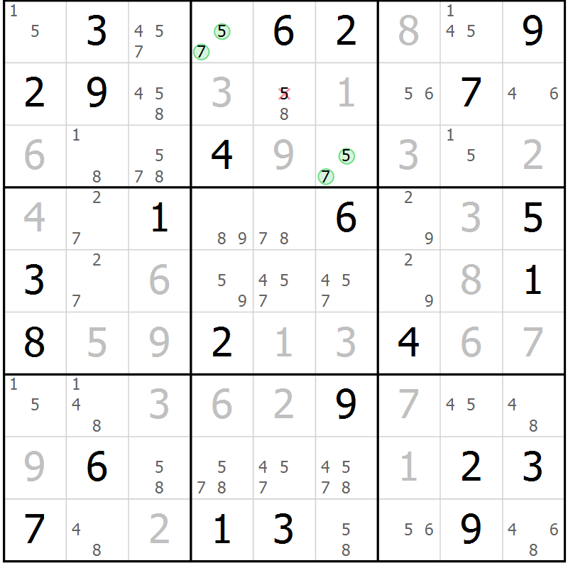 Position des candidats pour la solution de la Gr 79 page 82 du magazine de sudoku Virtuose n° 125