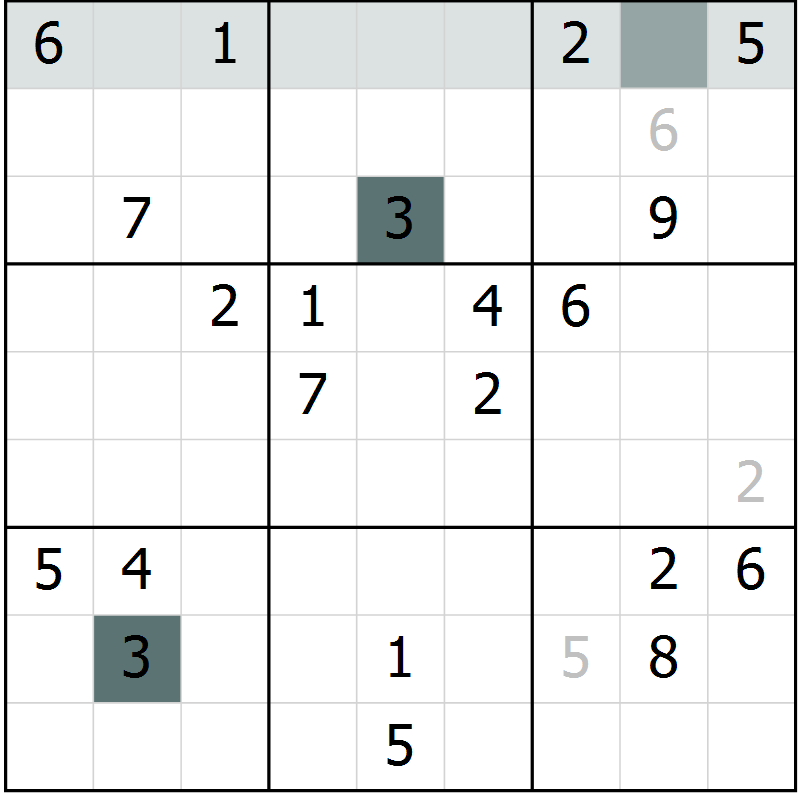 Position des candidats pour la solution de la Gr 8 page 11 du magazine de sudoku Virtuose n° 125