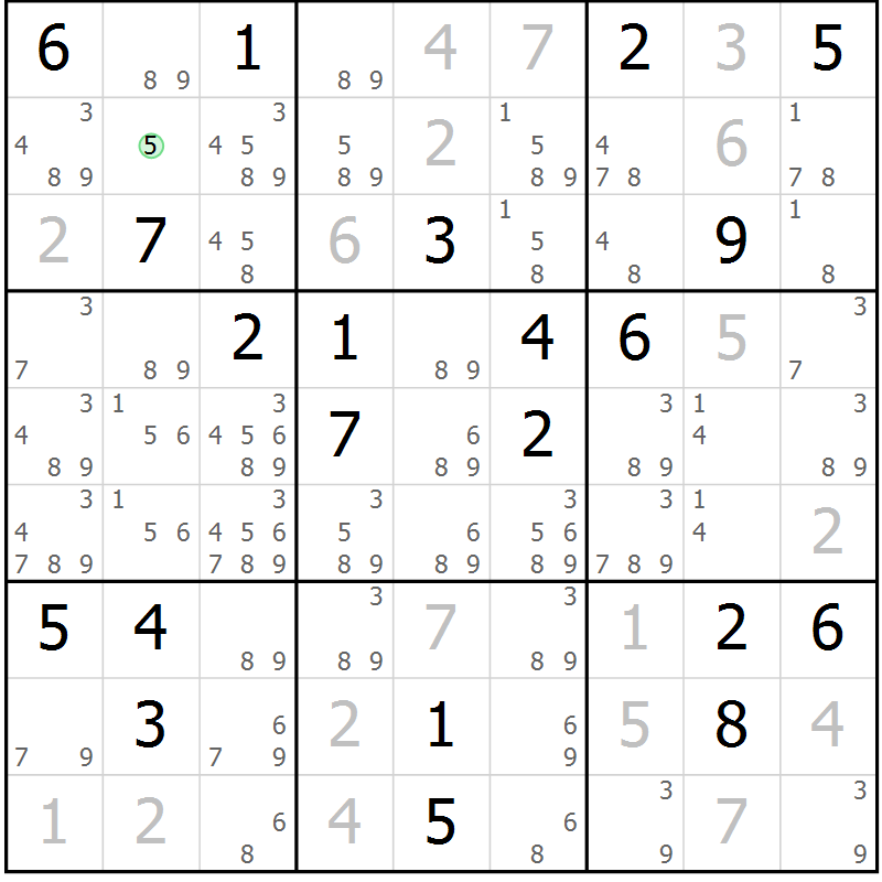 Position des candidats pour la solution de la Gr 8 page 11 du magazine de sudoku Virtuose n° 125