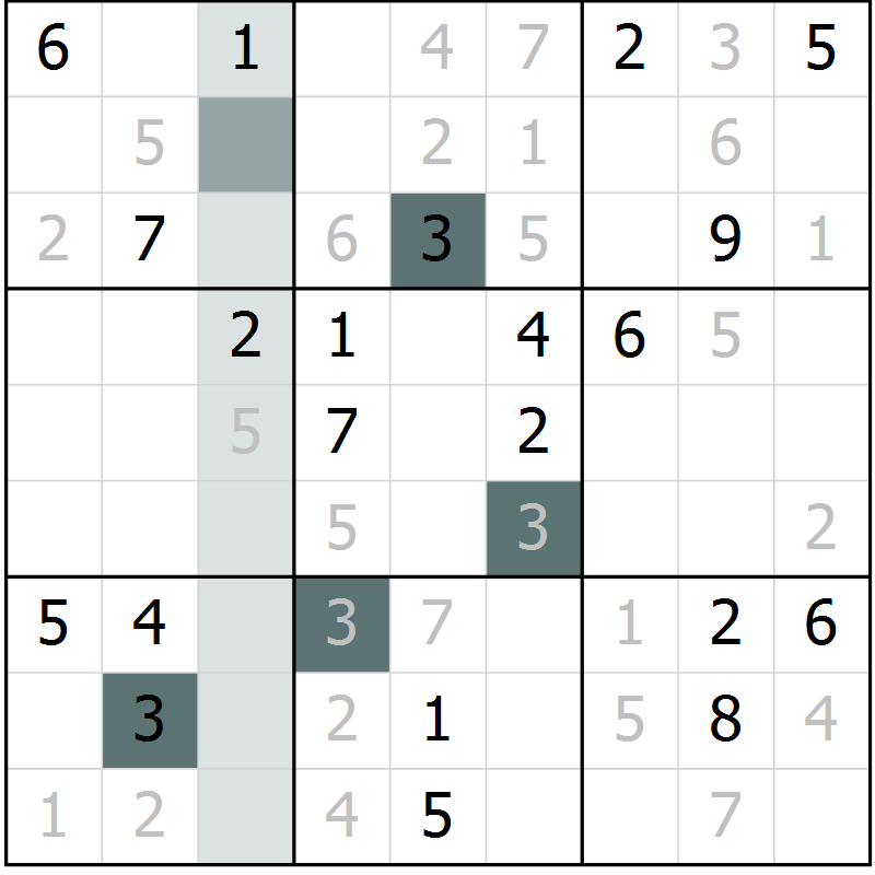 Position des candidats pour la solution de la Gr 8 page 11 du magazine de sudoku Virtuose n° 125