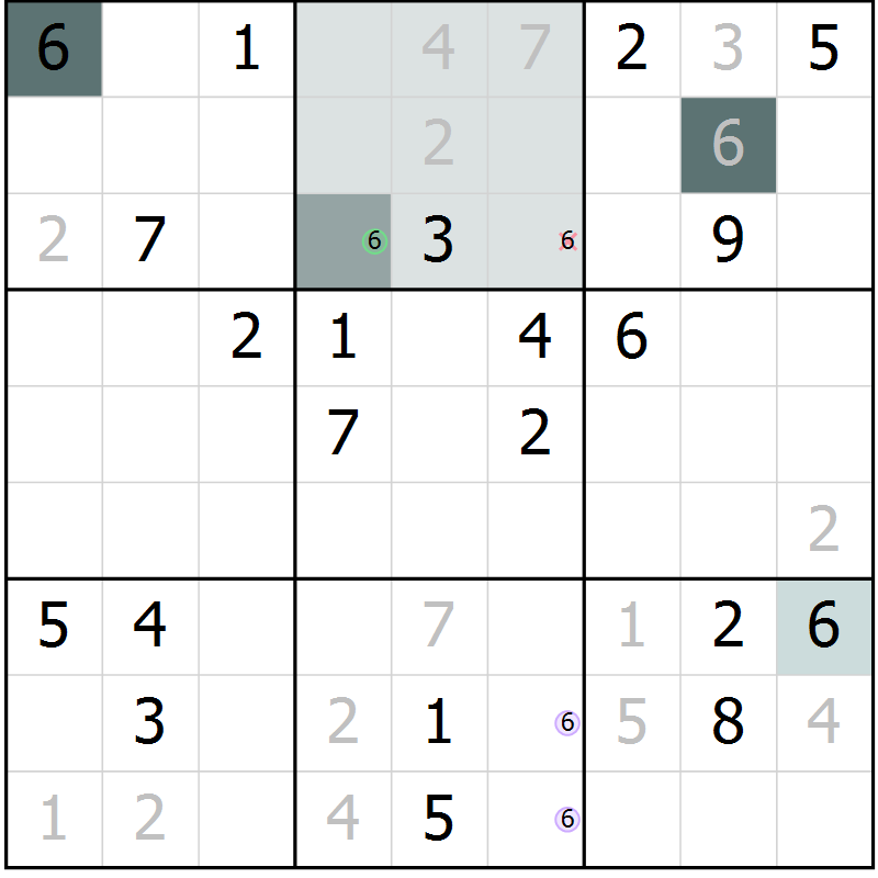 Position des candidats pour la solution de la Gr 8 page 11 du magazine de sudoku Virtuose n° 125