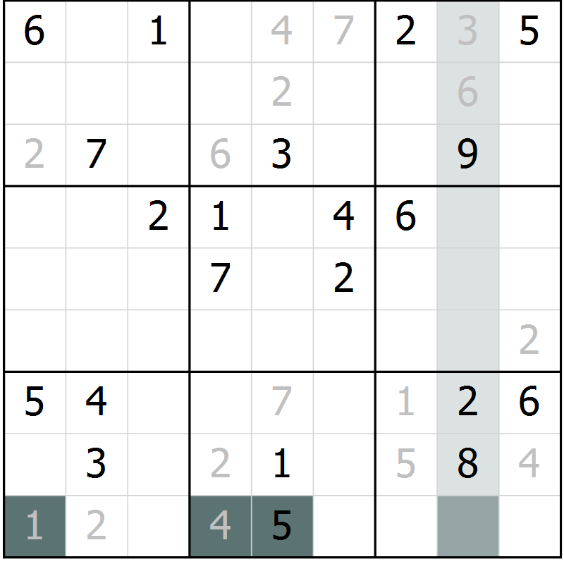 Position des candidats pour la solution de la Gr 8 page 11 du magazine de sudoku Virtuose n° 125