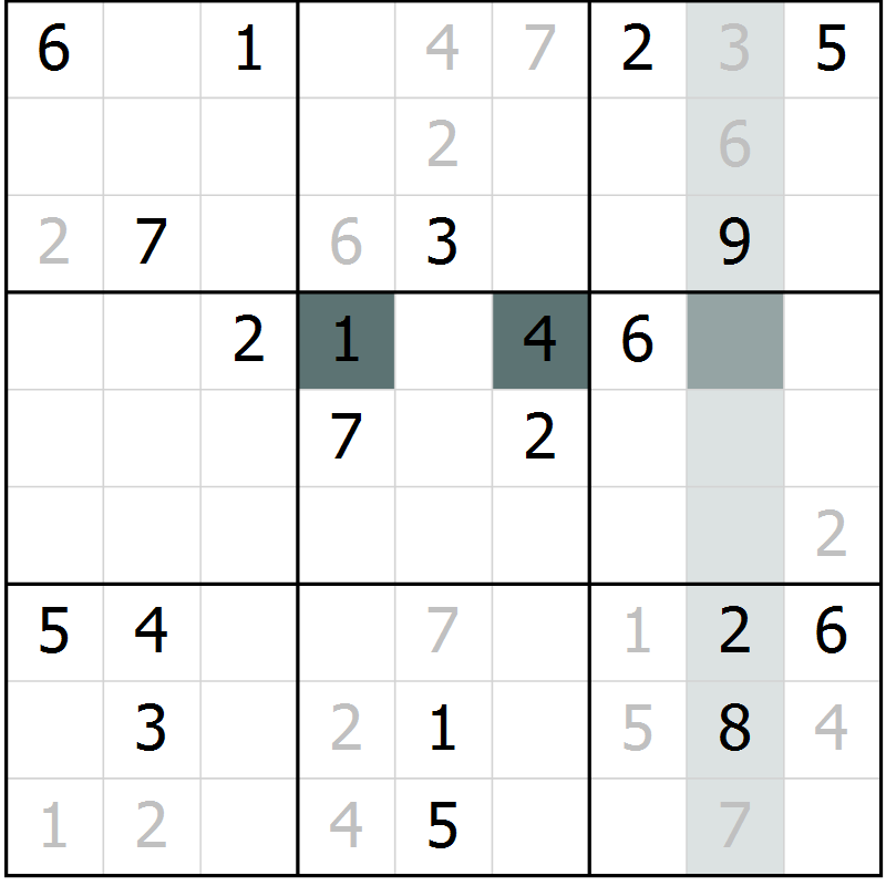Position des candidats pour la solution de la Gr 8 page 11 du magazine de sudoku Virtuose n° 125